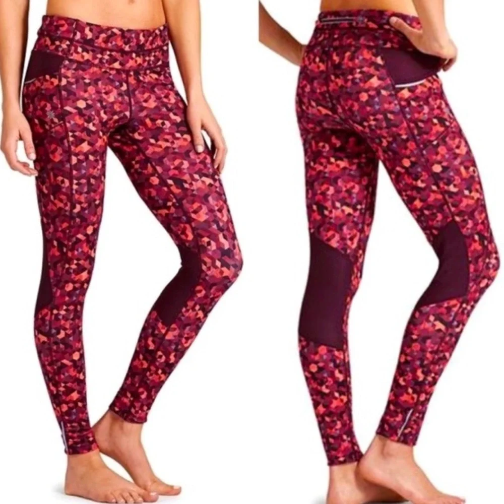 Athleta Be Free Tight Leggings Geometric Pattern‎ Red Burgundy Small